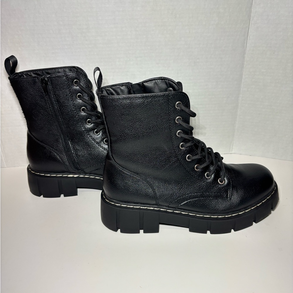 UnionBay Hayden Combat Boots Wms Size 10M Zip Side Lace Up Front Chunky Heel Y2K - Picture 2 of 5